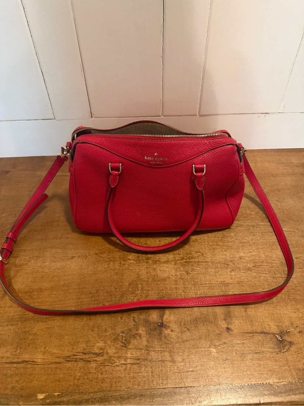 kate spade Red Pebbled Leather Crossbody Satchel